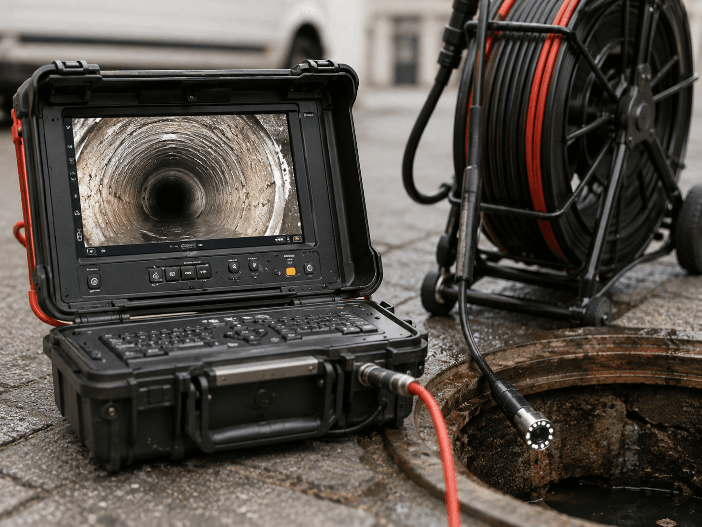 Kanal-TV-Kamera mit HD-Monitor und Kabelhaspel