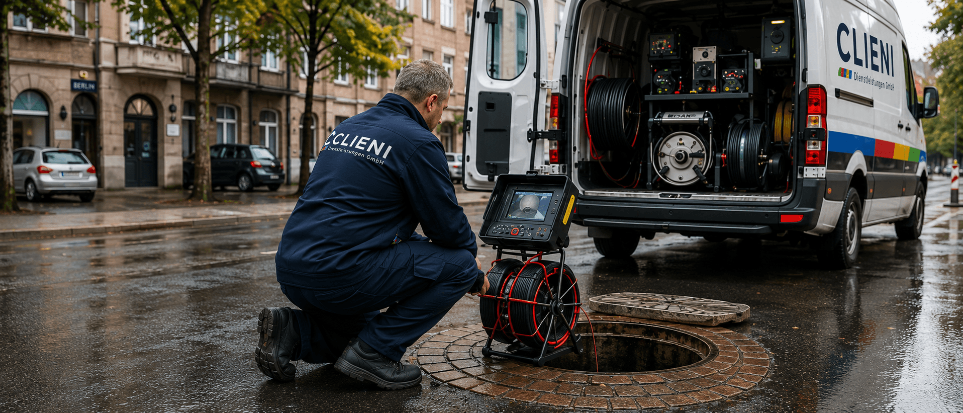 CLIENI Techniker bei der Rohrreinigung